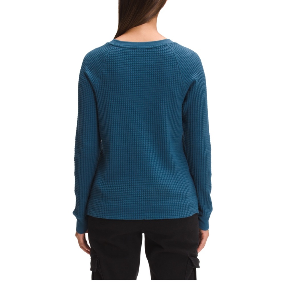 The North Face Chabot Waffle Knit Thermal LS Tee Shirt Top Crew Neck Blue - Picture 2 of 11